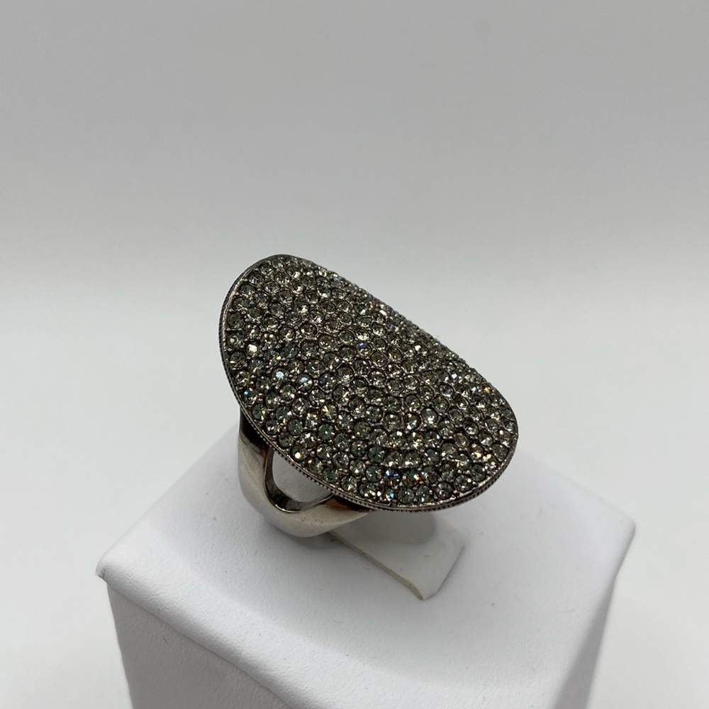 Nadri Gunmetal Large Oval Crystal Ring Size 7 - Picture 9 of 14